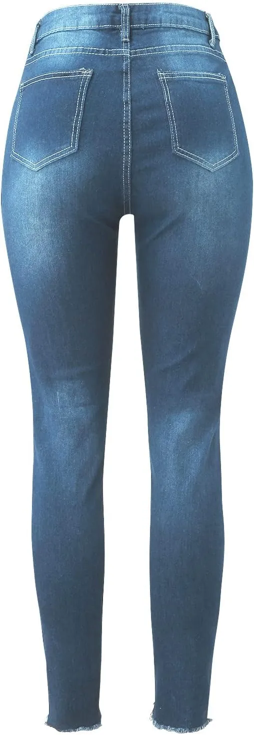 GOKKILRW Womens Juniors High Waisted Stretch Ripped Skinny Jeans Comfy Slim Fit Destroyed Butt Lifting Denim Pencil Pants