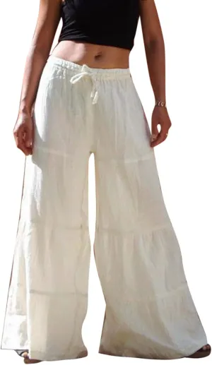 GOKKILRW Womens Summer Boho Floral Wide Leg Palazzo Pan High Waist Smocked Tiered Ruffle Hem Loose Baggy Lounge Beach Pants