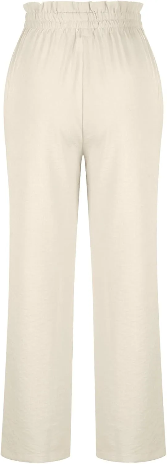 HGps8w Paperbag Waist Wide Pants for Women 2025 Summer Straight Leg Business Casual Palazzo Trousers with Belt