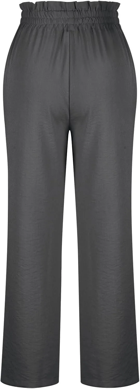 HGps8w Paperbag Waist Wide Pants for Women 2025 Summer Straight Leg Business Casual Palazzo Trousers with Belt
