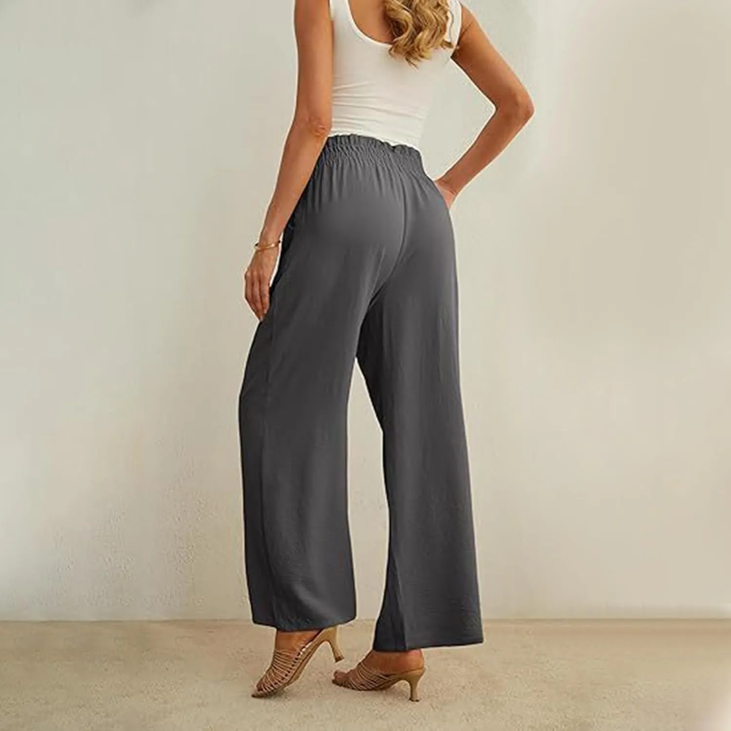 HGps8w Paperbag Waist Wide Pants for Women 2025 Summer Straight Leg Business Casual Palazzo Trousers with Belt