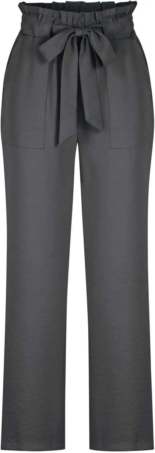 HGps8w Paperbag Waist Wide Pants for Women 2025 Summer Straight Leg Business Casual Palazzo Trousers with Belt