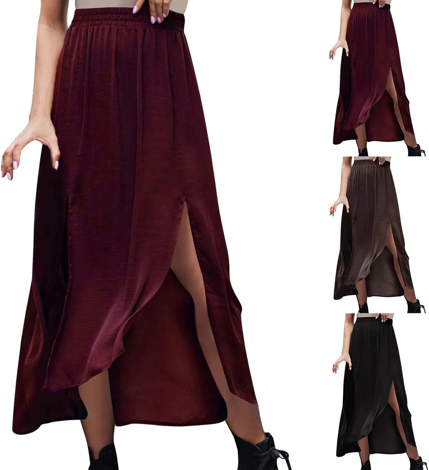HGps8w Women's Flowy Linen Maxi Skirt, Casual Elastic High Waisted 2025 Summer A-Line Boho Slit Long Skirts