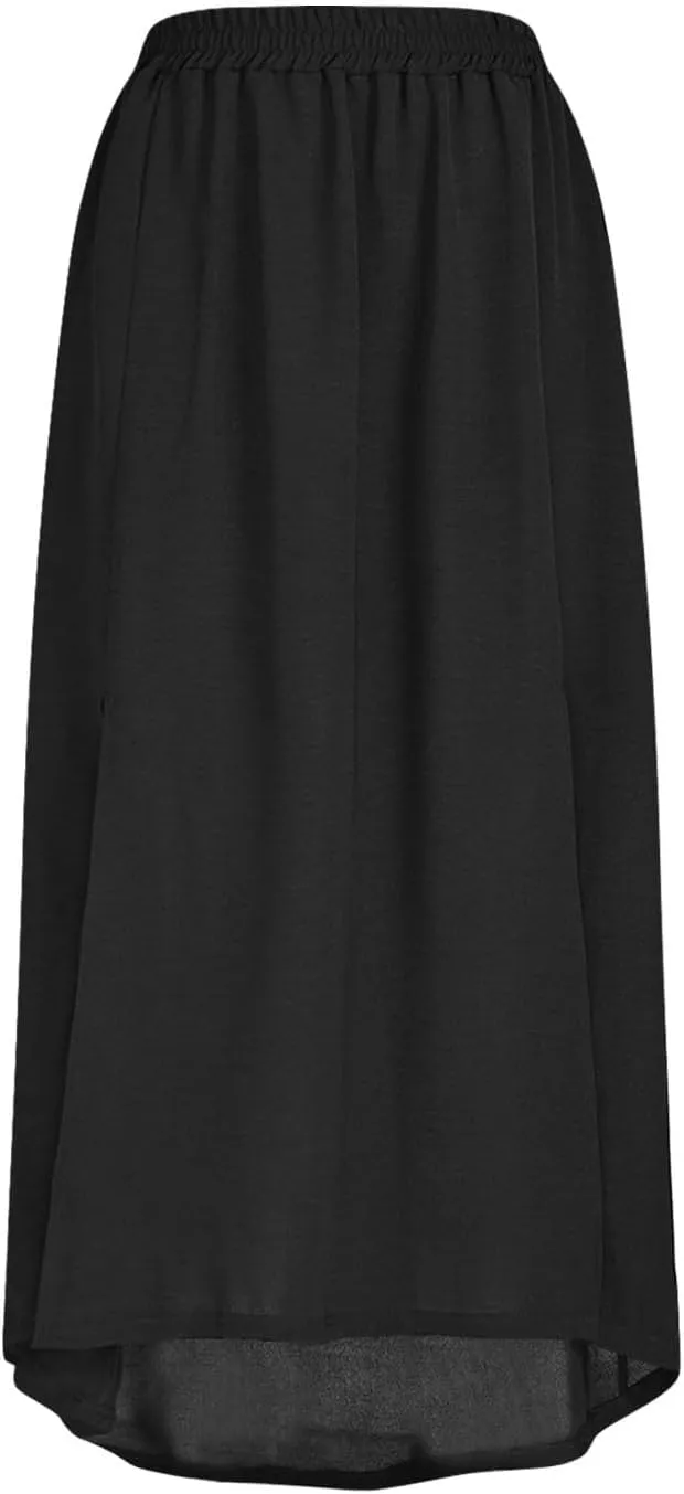HGps8w Women's Flowy Linen Maxi Skirt, Casual Elastic High Waisted 2025 Summer A-Line Boho Slit Long Skirts