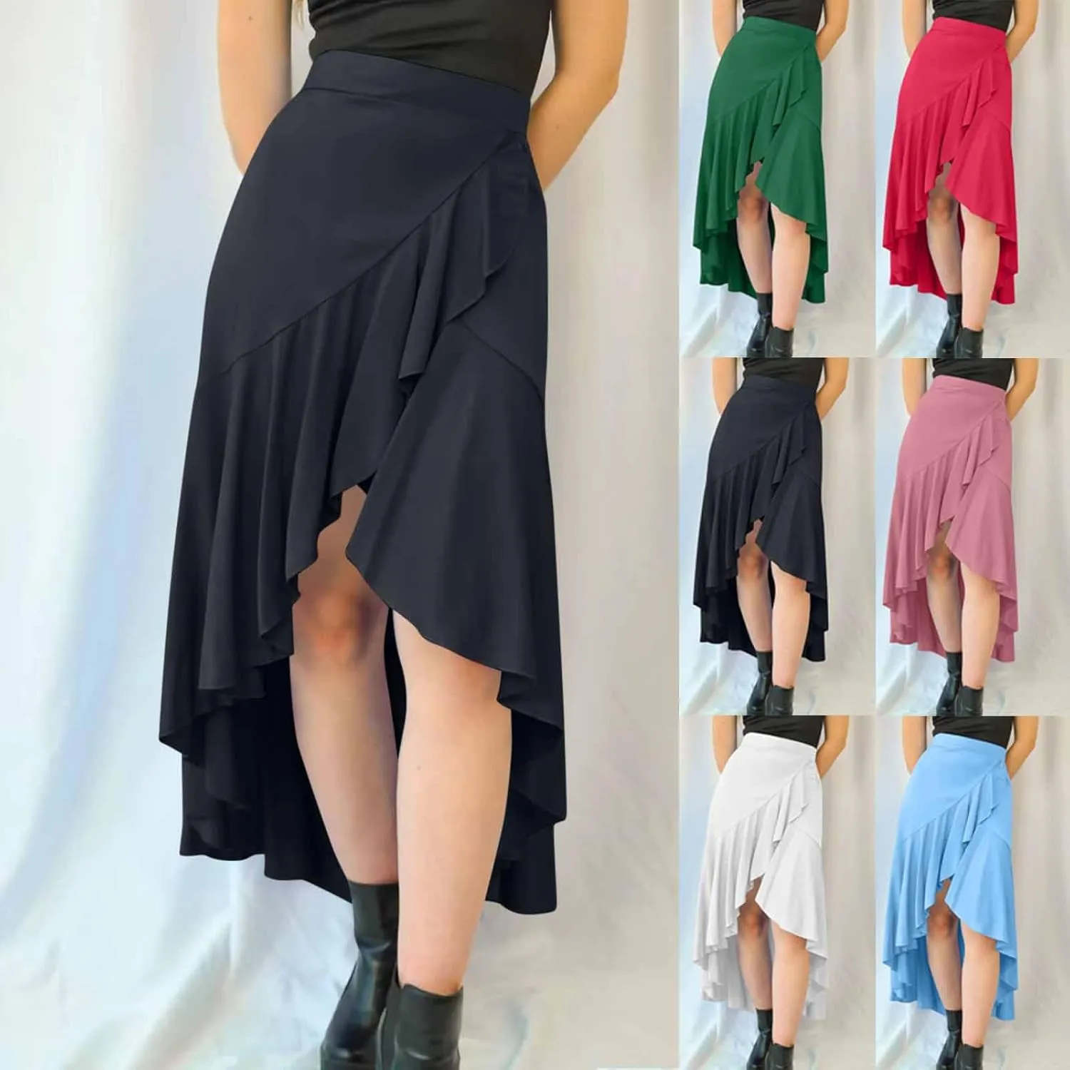 HGps8w Women's Ruffle Slit Long Skirt, Casual Elastic High Waisted 2025 Summer A-Line Boho Flowy Maxi Skirts