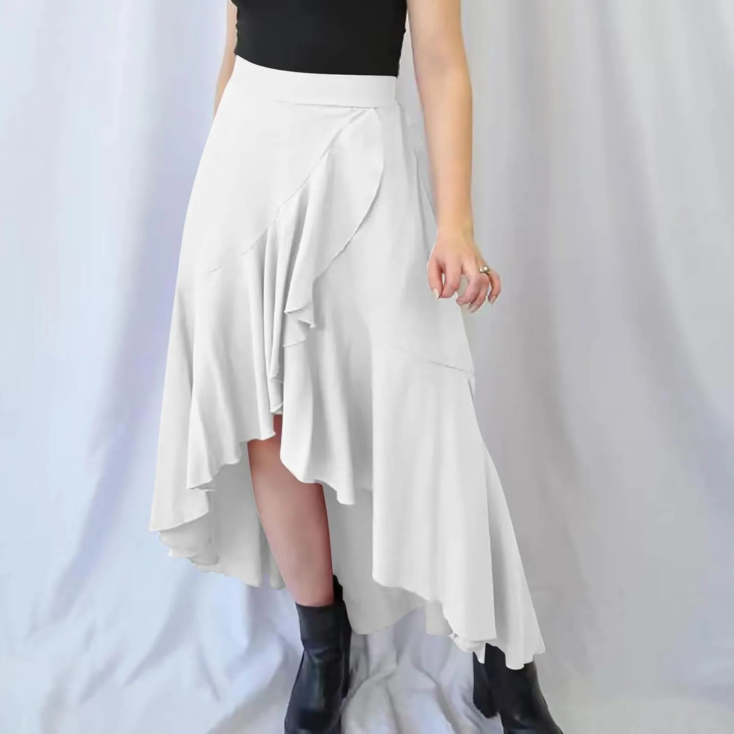 HGps8w Women's Ruffle Slit Long Skirt, Casual Elastic High Waisted 2025 Summer A-Line Boho Flowy Maxi Skirts