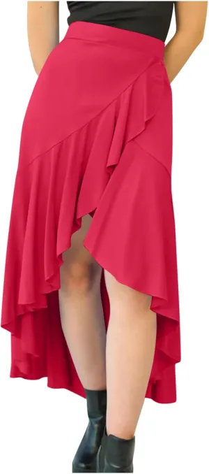 HGps8w Women's Ruffle Slit Long Skirt, Casual Elastic High Waisted 2025 Summer A-Line Boho Flowy Maxi Skirts