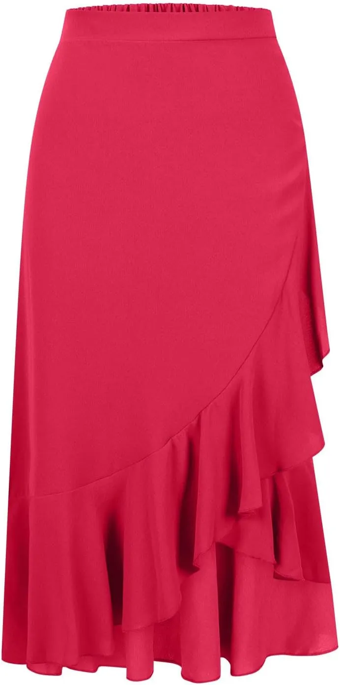 HGps8w Women's Ruffle Slit Long Skirt, Casual Elastic High Waisted 2025 Summer A-Line Boho Flowy Maxi Skirts