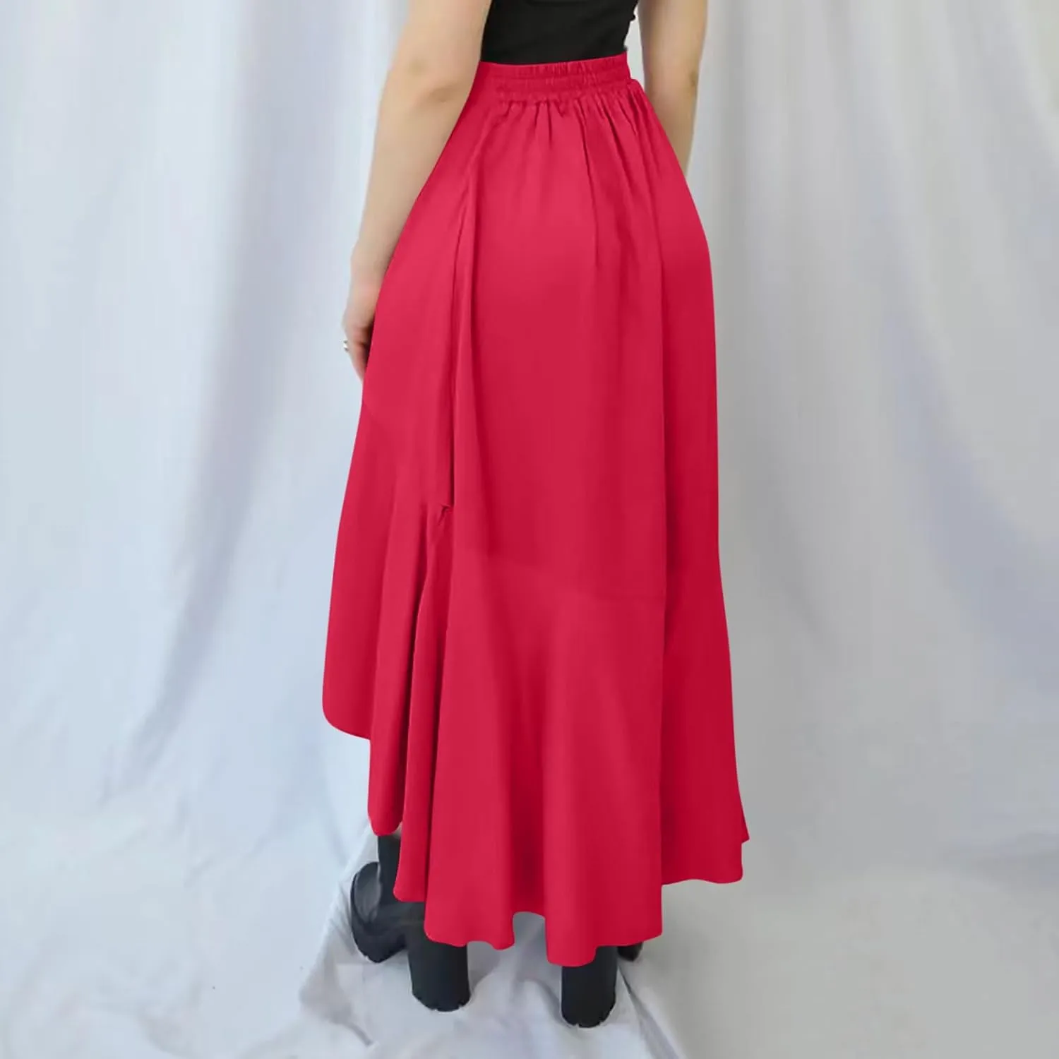HGps8w Women's Ruffle Slit Long Skirt, Casual Elastic High Waisted 2025 Summer A-Line Boho Flowy Maxi Skirts