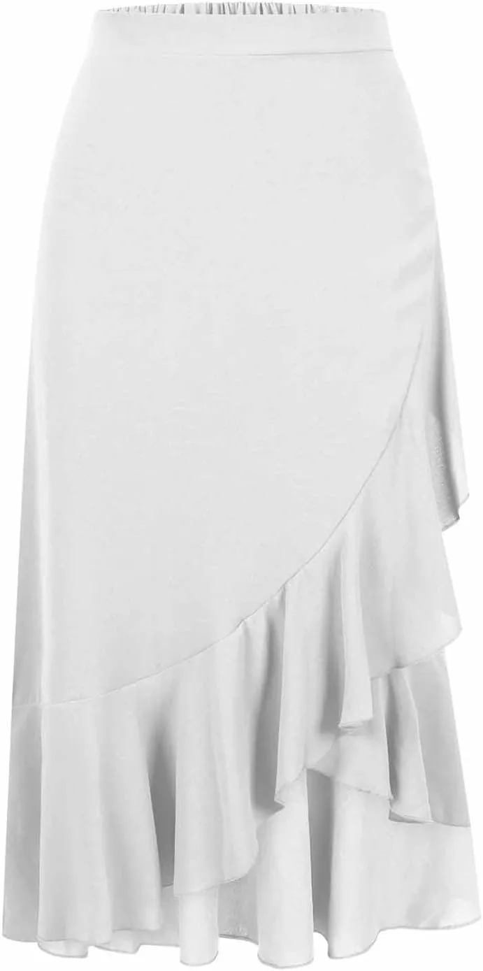 HGps8w Women's Ruffle Slit Long Skirt, Casual Elastic High Waisted 2025 Summer A-Line Boho Flowy Maxi Skirts