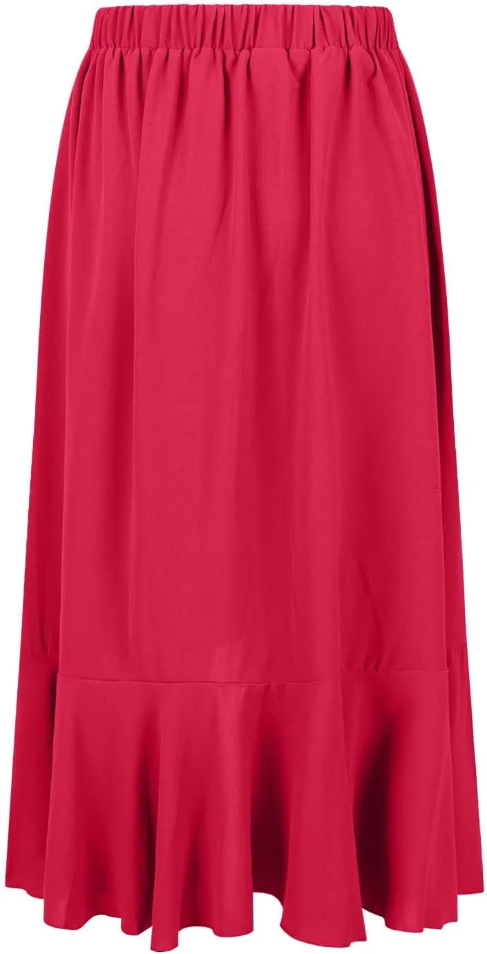 HGps8w Women's Ruffle Slit Long Skirt, Casual Elastic High Waisted 2025 Summer A-Line Boho Flowy Maxi Skirts
