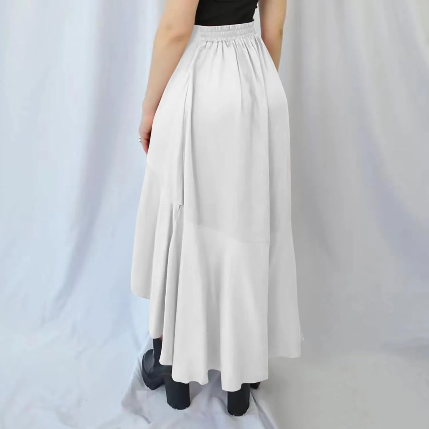 HGps8w Women's Ruffle Slit Long Skirt, Casual Elastic High Waisted 2025 Summer A-Line Boho Flowy Maxi Skirts