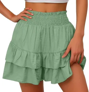 High Waisted Ruffle Shorts for Women Pleated Hem Casual Athletic Culottes Bermuda Shorts 2024 Summer Trendy Clothes