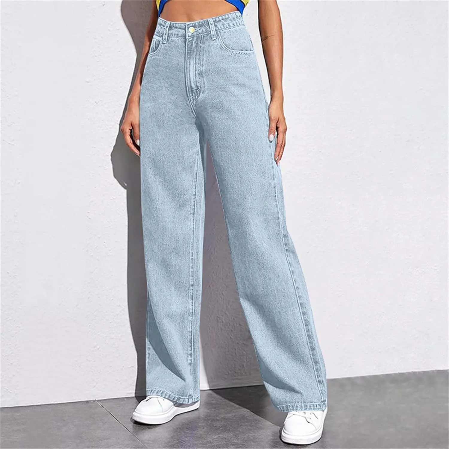 Highwaisted Jeans Womens Stretchy Jeans Pants for Women Baggy Wide Leg Microelastic Dressy Casual Summer Boho Slimming