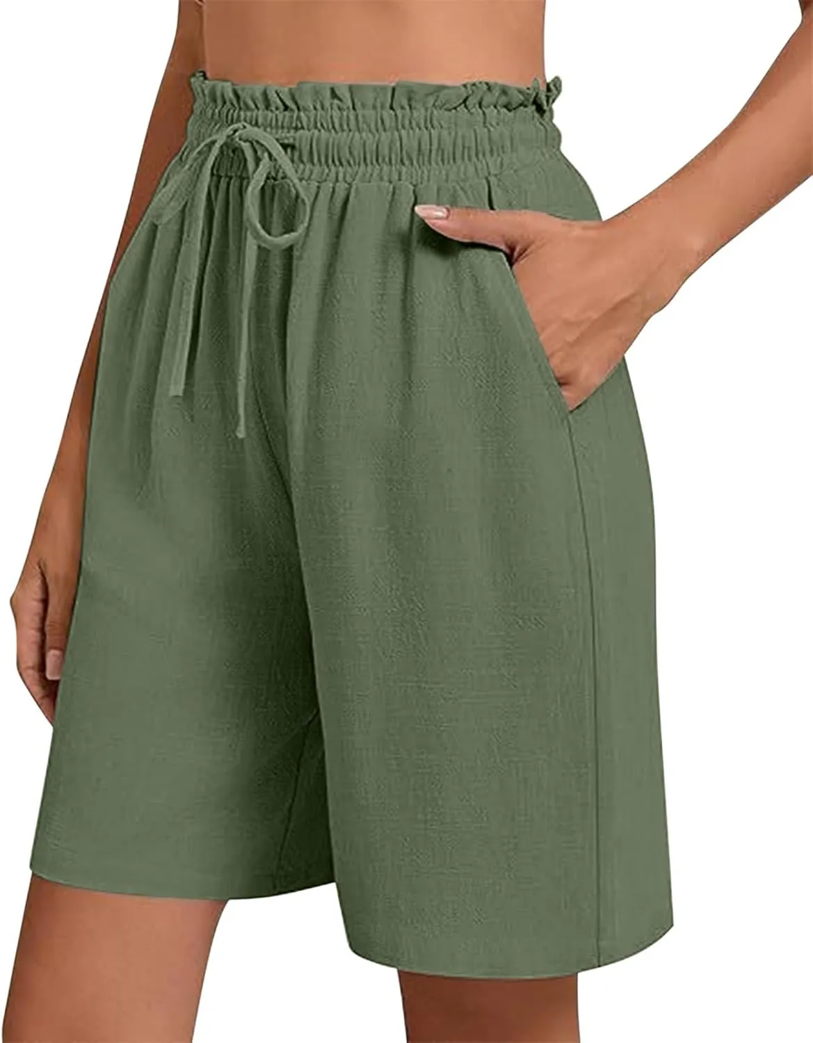 hlysgo Beach Shorts for Women Summer High Waisted Drawstring Cotton Linen Short Casual Loose Fit Comfy Straight Leg Shorts