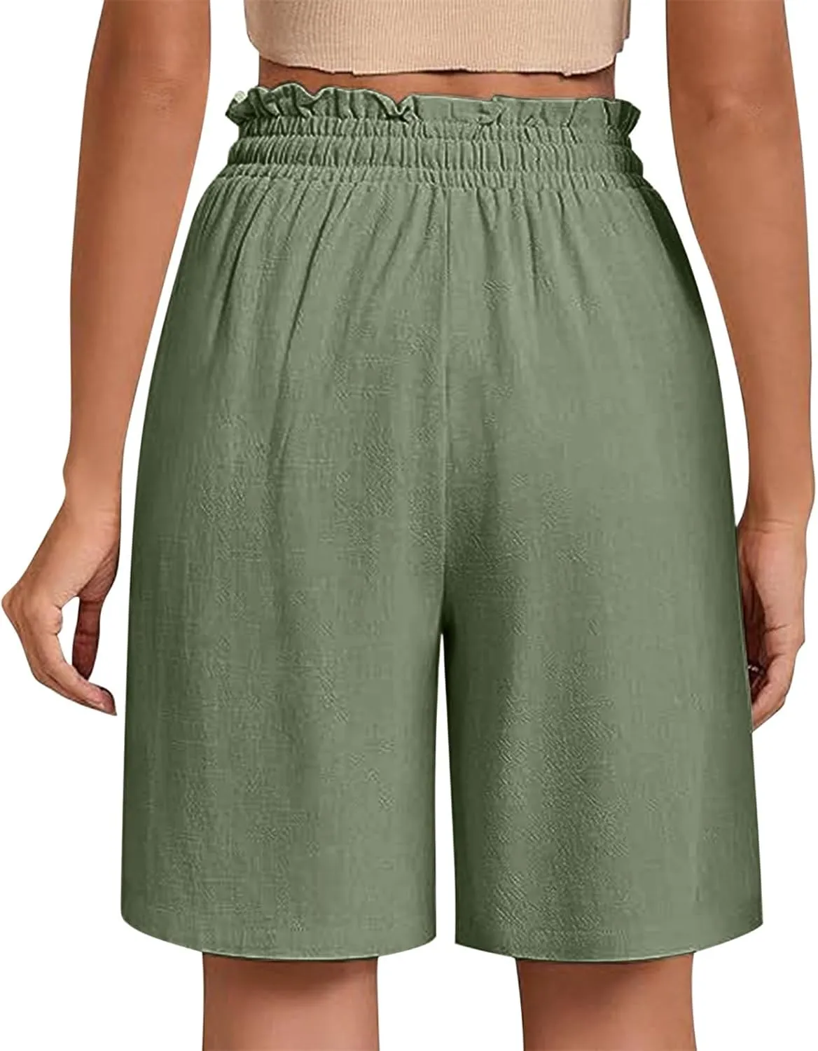 hlysgo Beach Shorts for Women Summer High Waisted Drawstring Cotton Linen Short Casual Loose Fit Comfy Straight Leg Shorts