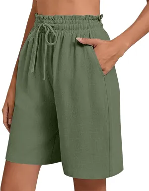 hlysgo Beach Shorts for Women Summer High Waisted Drawstring Cotton Linen Short Casual Loose Fit Comfy Straight Leg Shorts
