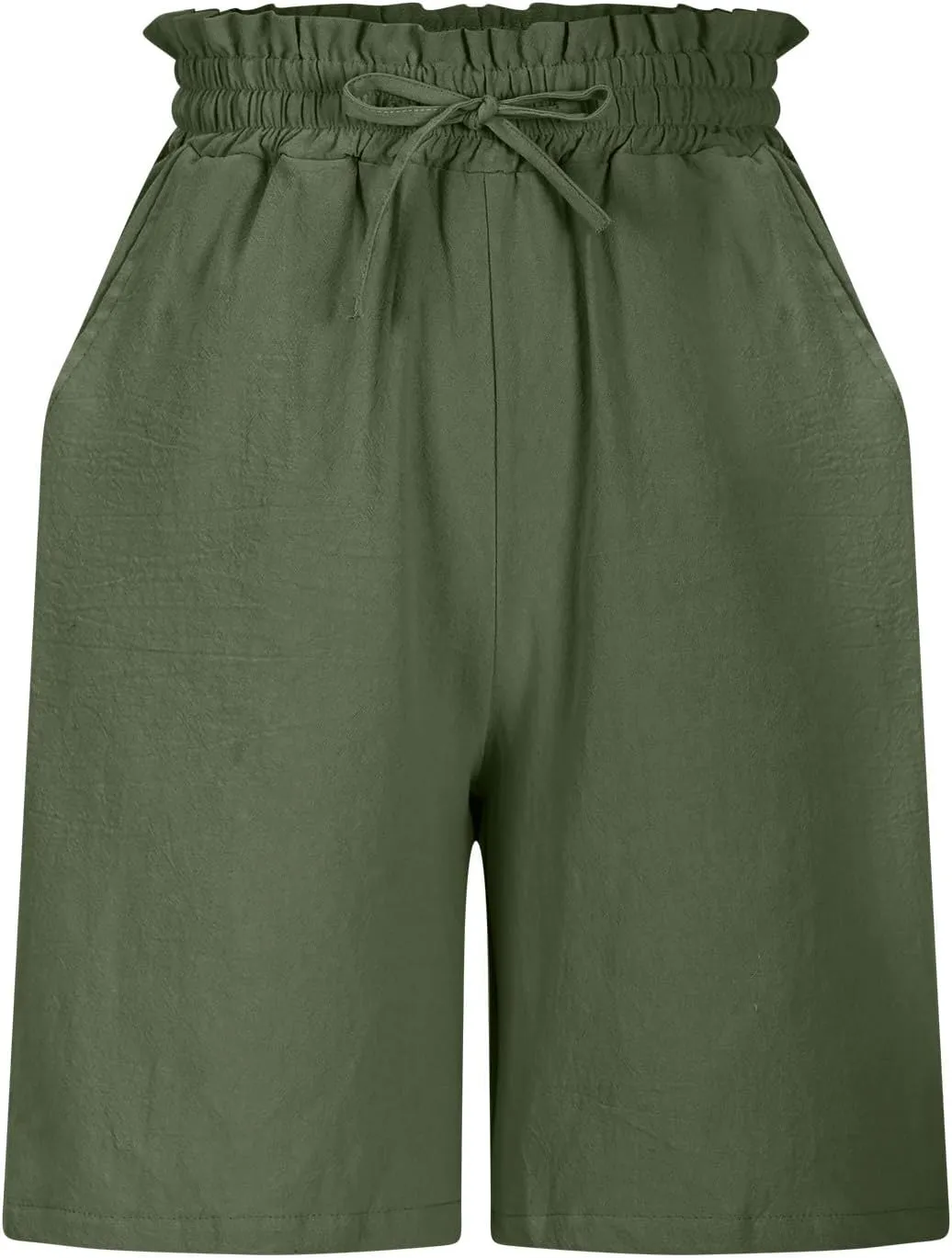 hlysgo Beach Shorts for Women Summer High Waisted Drawstring Cotton Linen Short Casual Loose Fit Comfy Straight Leg Shorts
