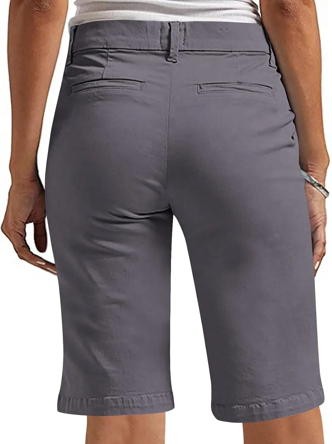hlysgo Bermuda Shorts for Women 2025 Trendy Casual High Waist Knee Length Chino Shorts Summer Twill Hiking Vacation Outfits