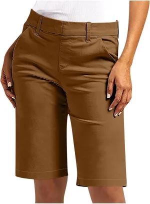 hlysgo Bermuda Shorts for Women 2025 Trendy Casual High Waist Knee Length Chino Shorts Summer Twill Hiking Vacation Outfits
