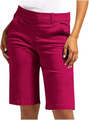 hlysgo Bermuda Shorts for Women 2025 Trendy Casual High Waist Knee Length Chino Shorts Summer Twill Hiking Vacation Outfits