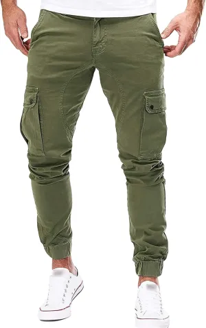 JEsilunmaMY Men's Hiking Cargo Pants Multi-Pocket Stretch Skinny Jogger Pants Slim Fit Slacks Outdoor Lounge Sweatpants