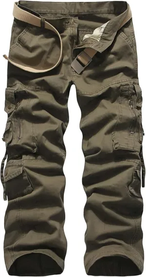 JEsilunmaMY Men's Wash Cargo Pants Multi-Pocket Casual Baggy Straight Cotton Pants Plus Size Outdoor Military Army Trousers
