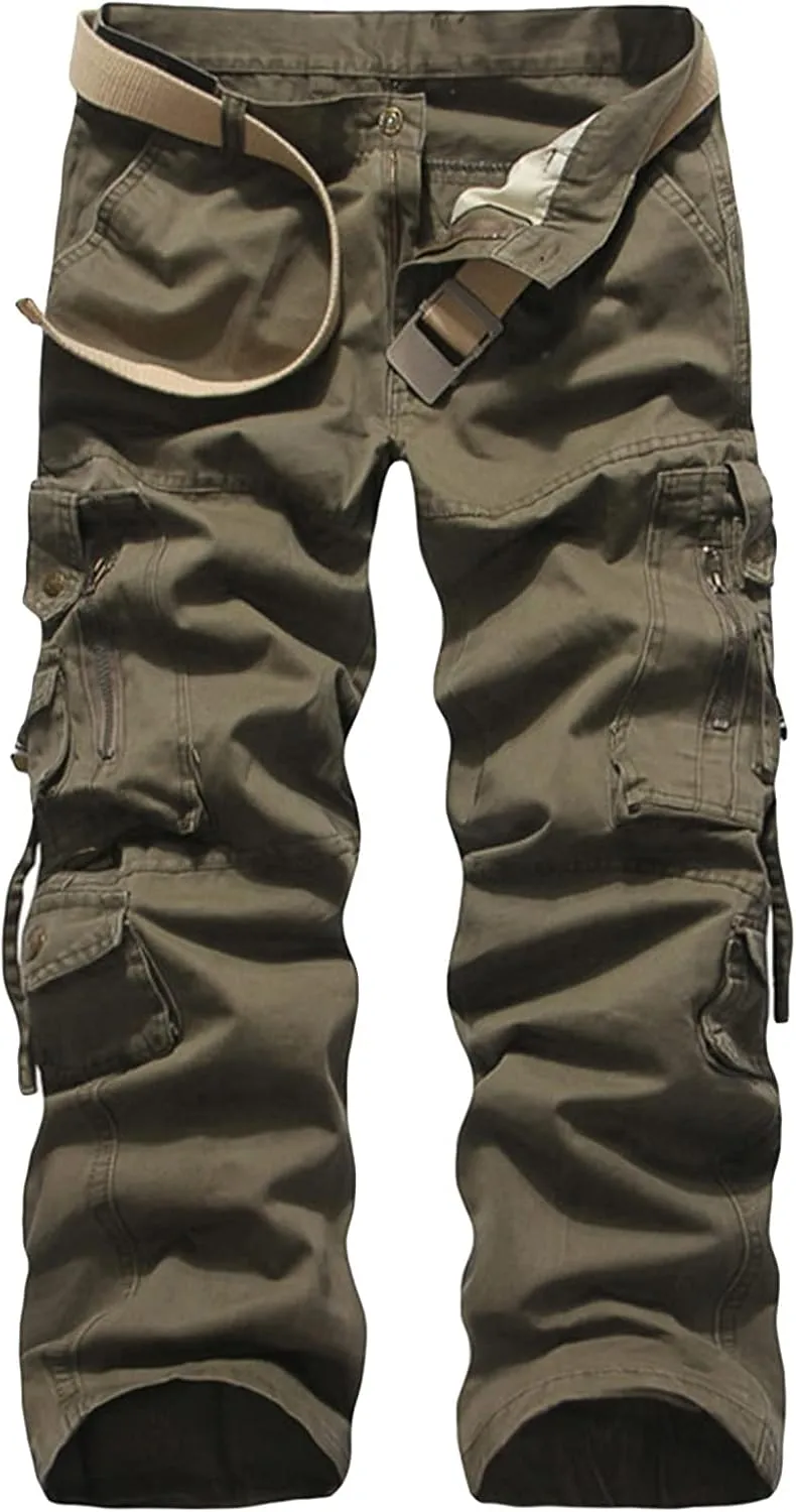 JEsilunmaMY Men's Wash Cargo Pants Multi-Pocket Casual Baggy Straight Cotton Pants Plus Size Outdoor Military Army Trousers