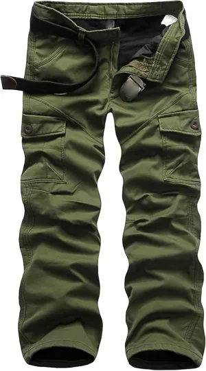 JEsilunmaMY Winter Cargo Pants for Men Multi-Pocket Fleece Lined Warm Thicken Trousers Outdoor Military Straight Cotton Pants