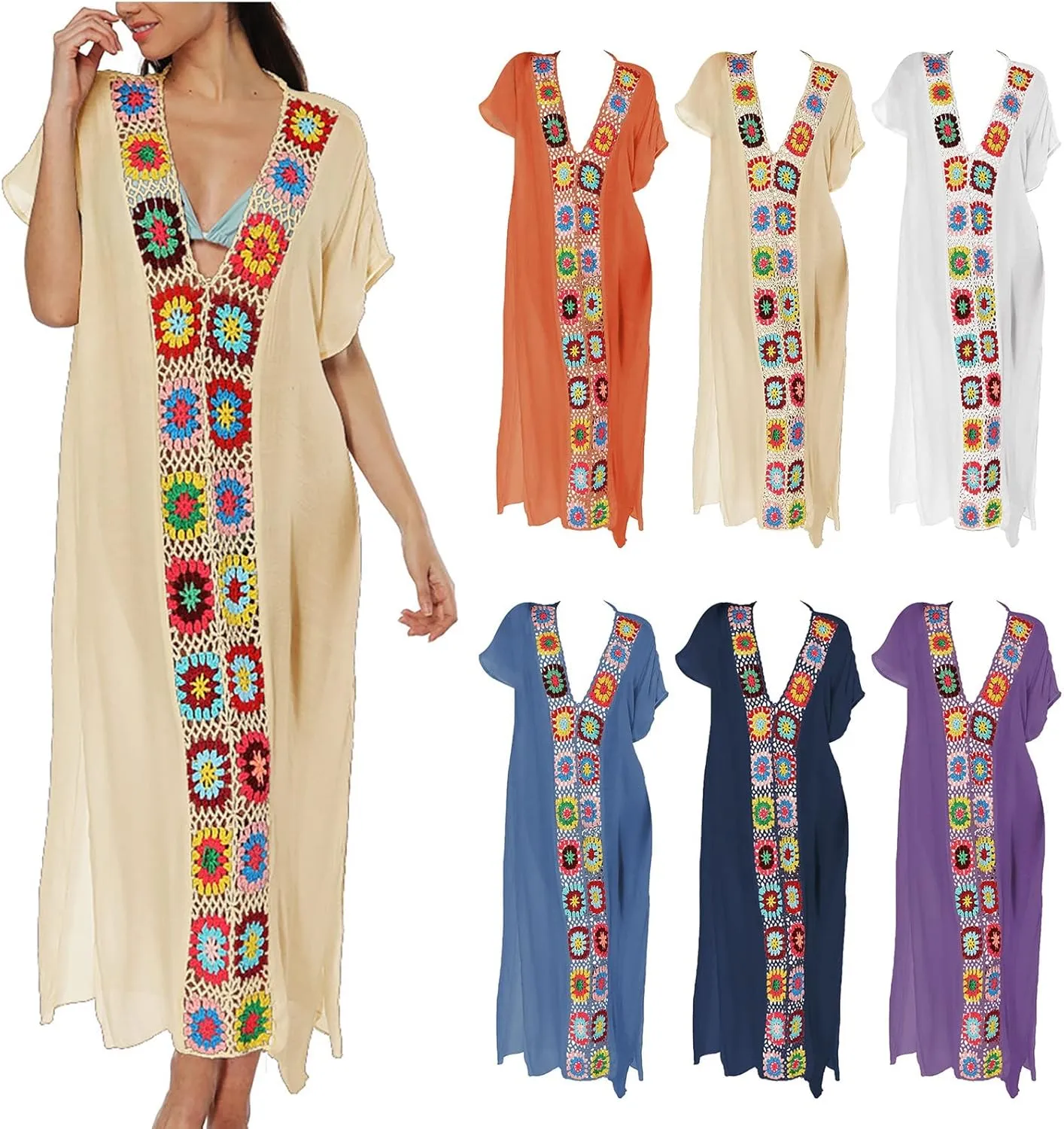Kaftan Dresses for Women Plus Size Bathing Suit Cover up Vneck Batwing Dress Loose fit Moroccan Caftan mumu Dresses Amethyst