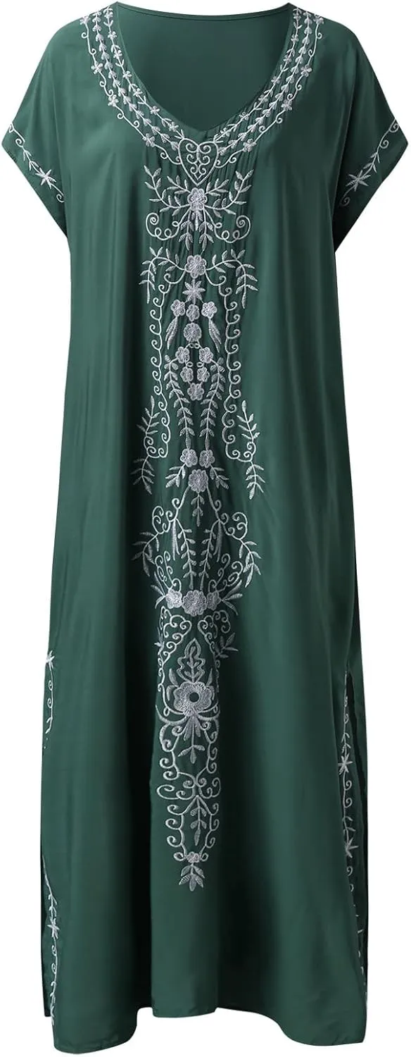 Kaftan Dresses for Women Plus Size Bathing Suit Cover up Vneck Batwing Dress Loose fit Moroccan Caftan mumu Dresses Amethyst
