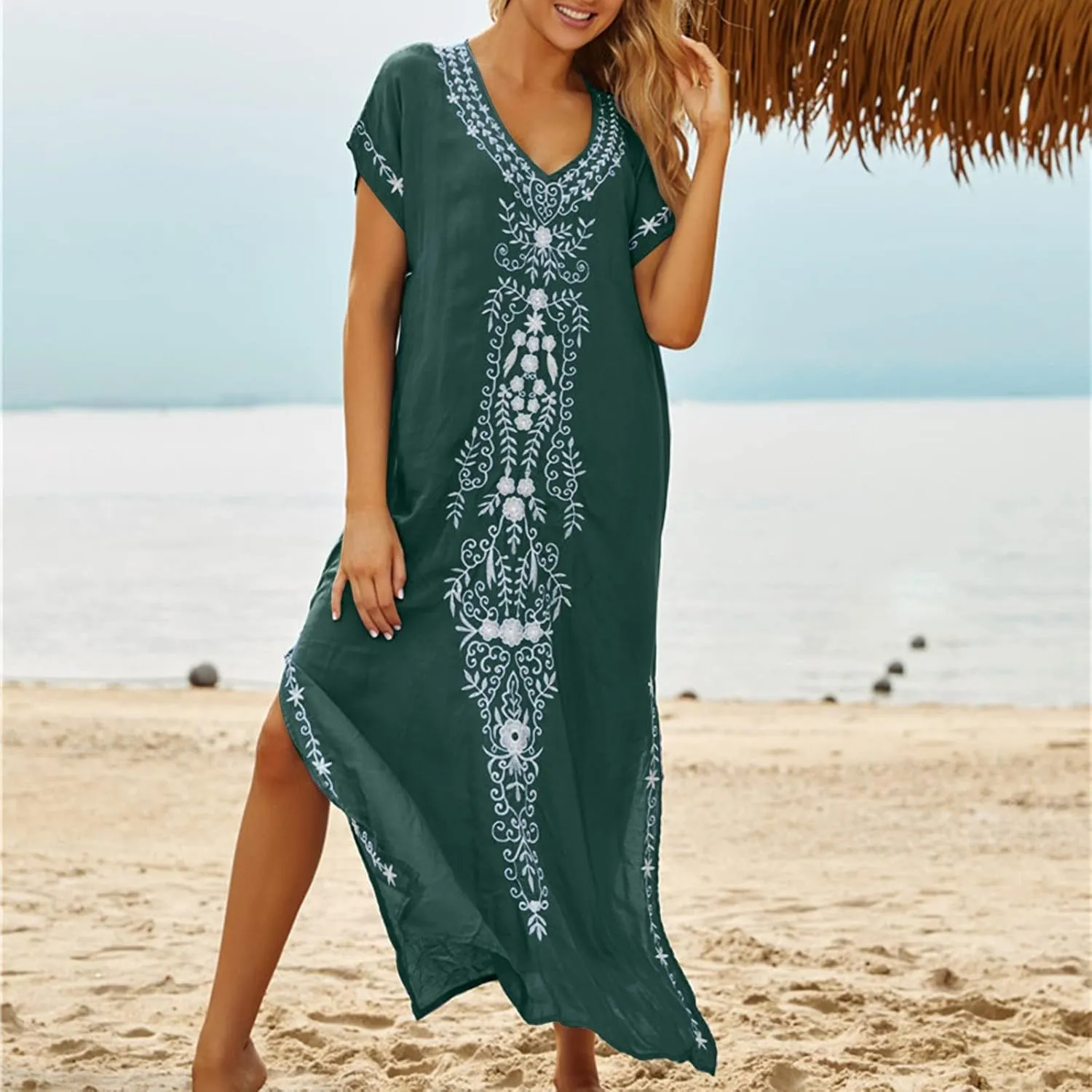 Kaftan Dresses for Women Plus Size Bathing Suit Cover up Vneck Batwing Dress Loose fit Moroccan Caftan mumu Dresses Amethyst