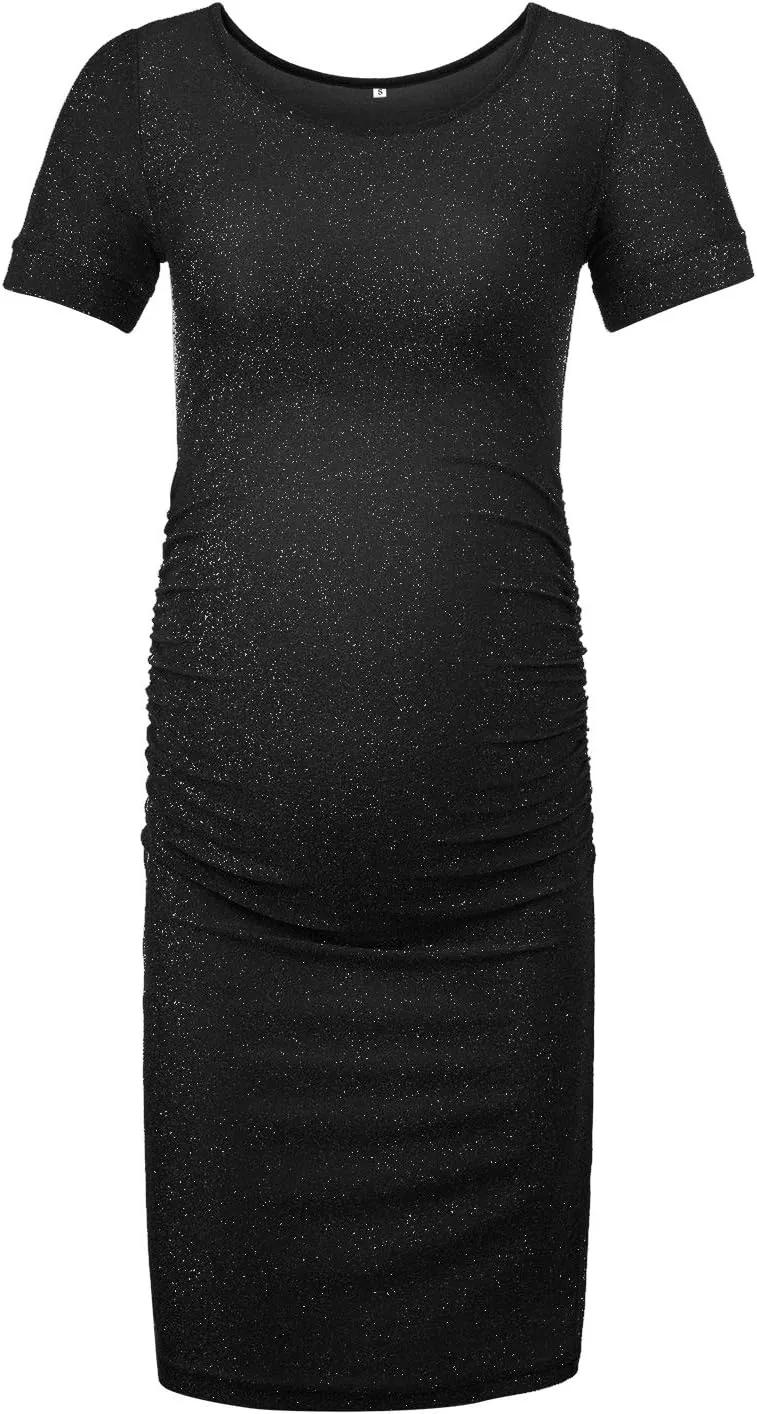 KIM S Glitter Maternity Dress Photoshoot Bodycon Dresses for Baby Shower or Daily Wear