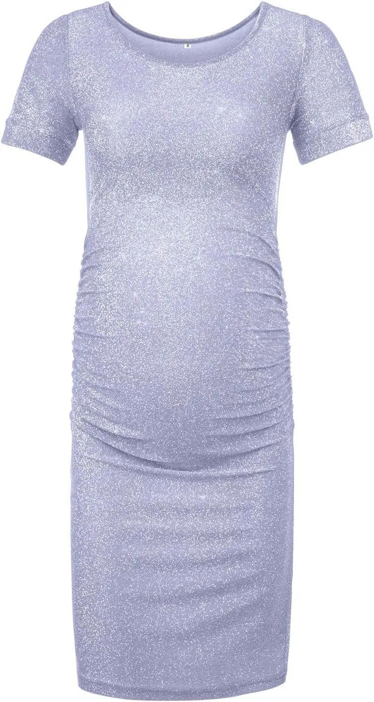 KIM S Glitter Maternity Dress Photoshoot Bodycon Dresses for Baby Shower or Daily Wear