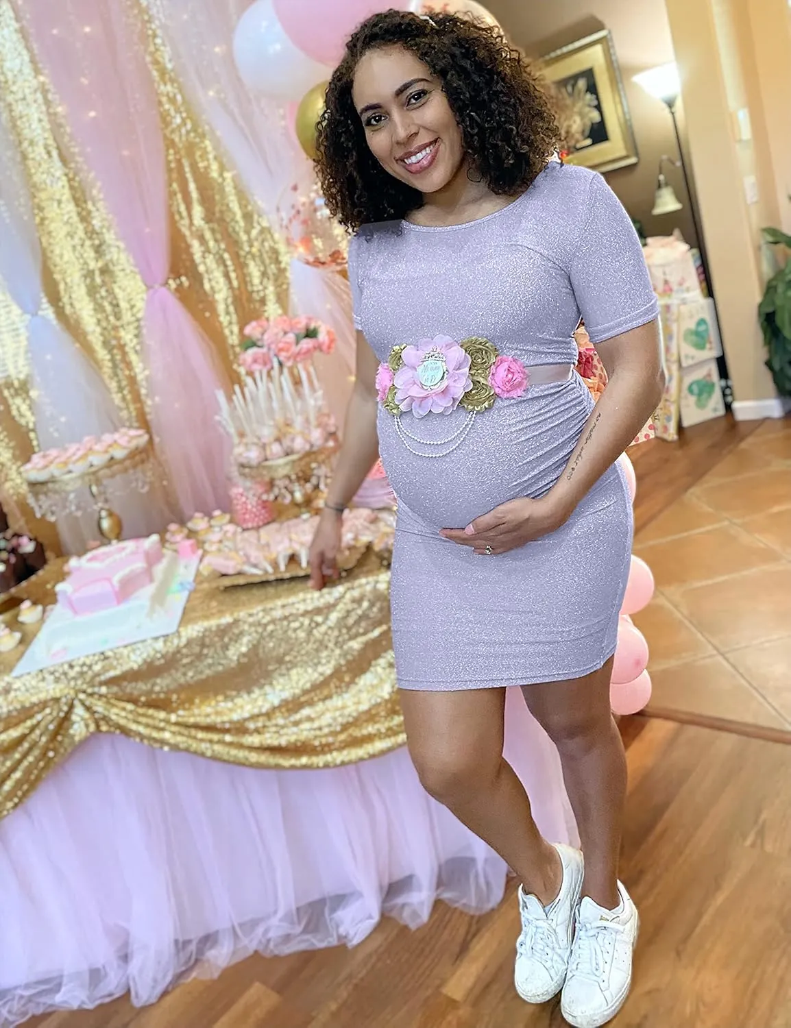 KIM S Glitter Maternity Dress Photoshoot Bodycon Dresses for Baby Shower or Daily Wear