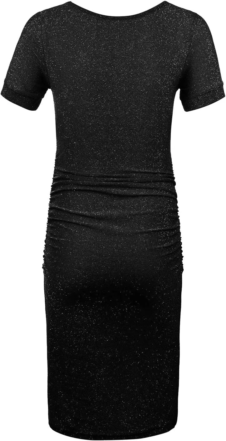 KIM S Glitter Maternity Dress Photoshoot Bodycon Dresses for Baby Shower or Daily Wear
