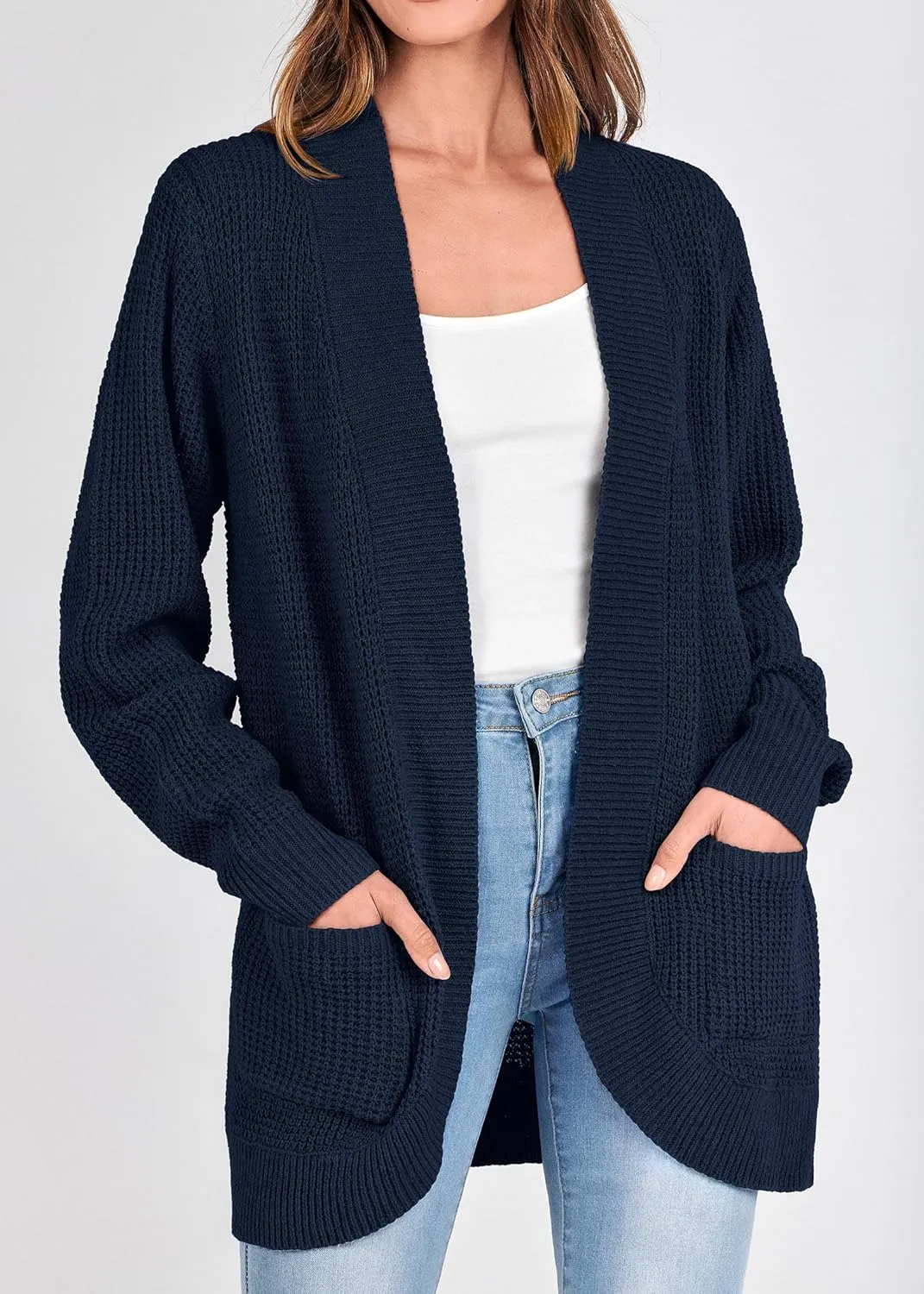 KIRUNDO Cardigan Sweaters for Women 2024 Fall Open Front Long Sleeve Loose Lightweight Knit Sweater Coat with Pockets