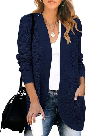 KIRUNDO Cardigan Sweaters for Women 2024 Fall Open Front Long Sleeve Loose Lightweight Knit Sweater Coat with Pockets
