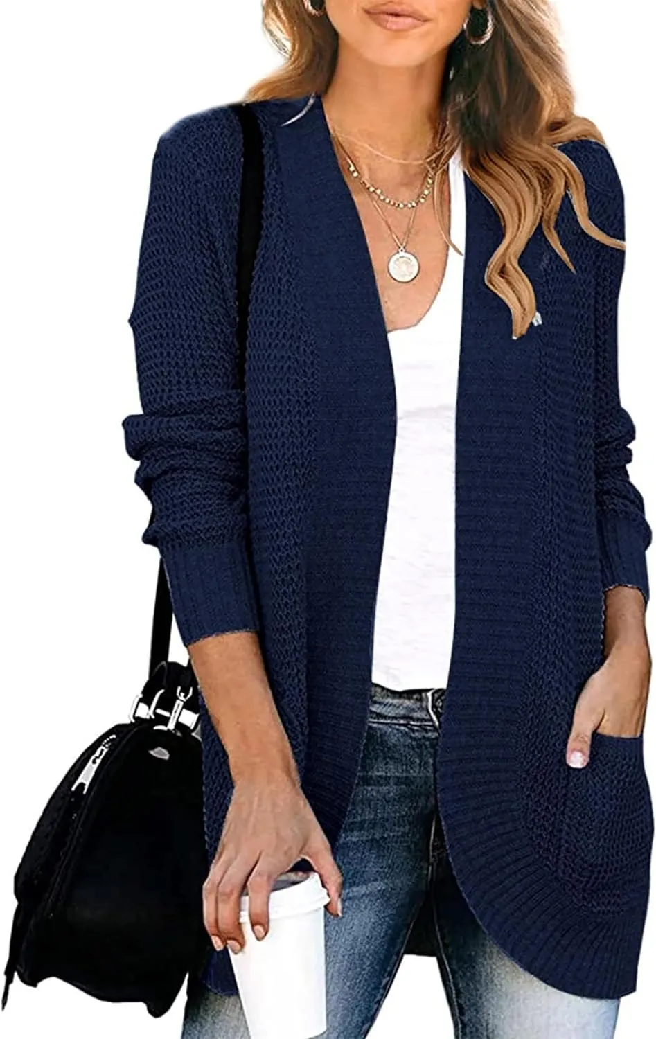 KIRUNDO Cardigan Sweaters for Women 2024 Fall Open Front Long Sleeve Loose Lightweight Knit Sweater Coat with Pockets
