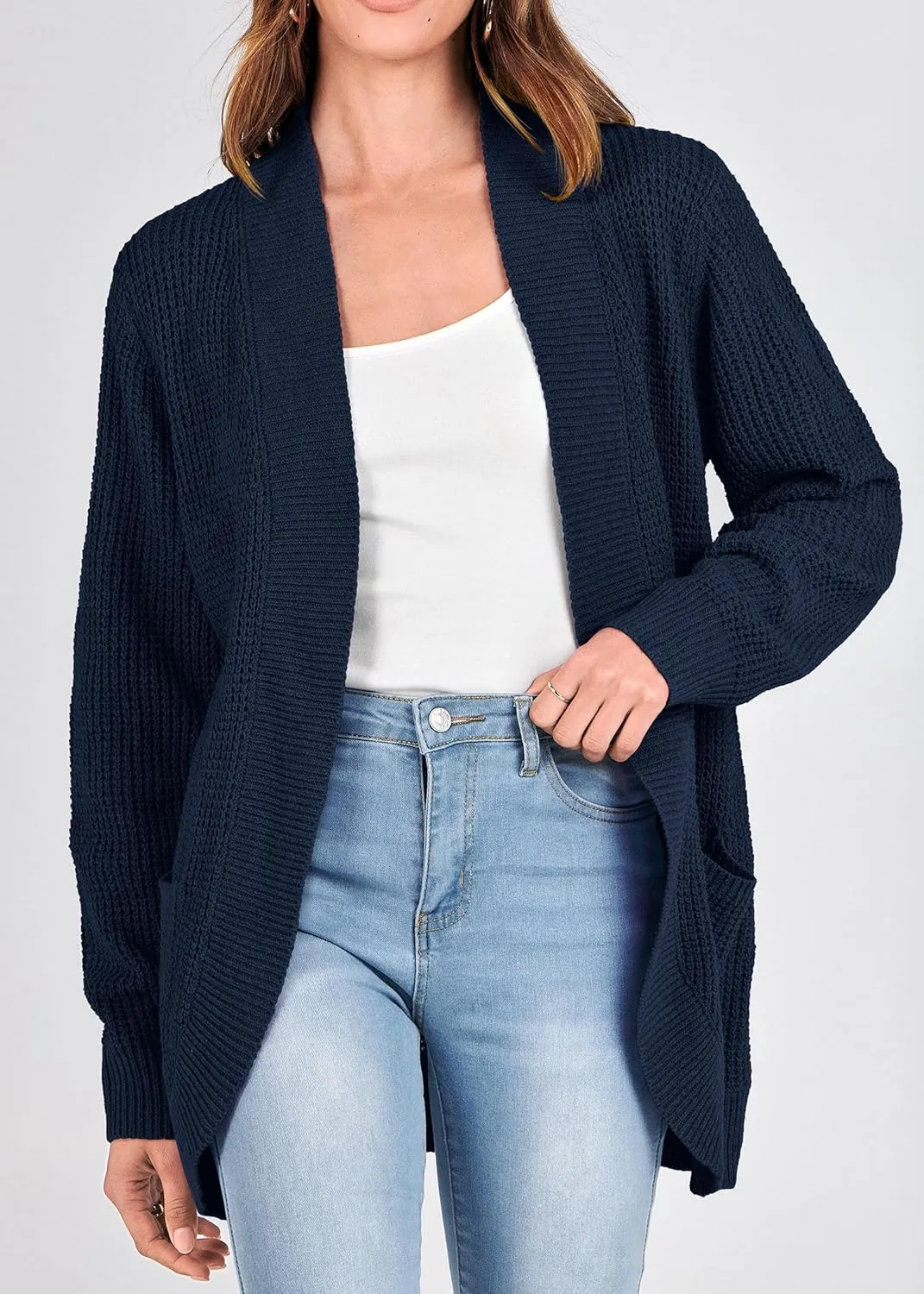 KIRUNDO Cardigan Sweaters for Women 2024 Fall Open Front Long Sleeve Loose Lightweight Knit Sweater Coat with Pockets