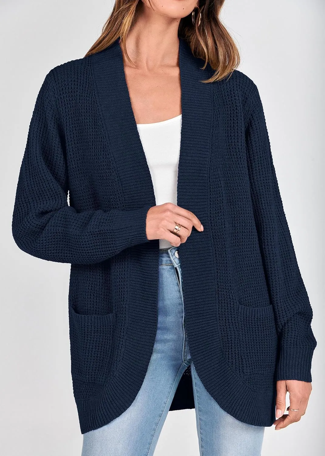 KIRUNDO Cardigan Sweaters for Women 2024 Fall Open Front Long Sleeve Loose Lightweight Knit Sweater Coat with Pockets