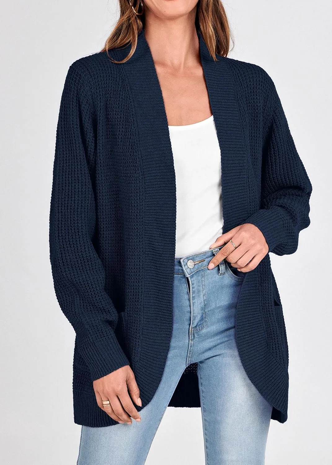 KIRUNDO Cardigan Sweaters for Women 2024 Fall Open Front Long Sleeve Loose Lightweight Knit Sweater Coat with Pockets