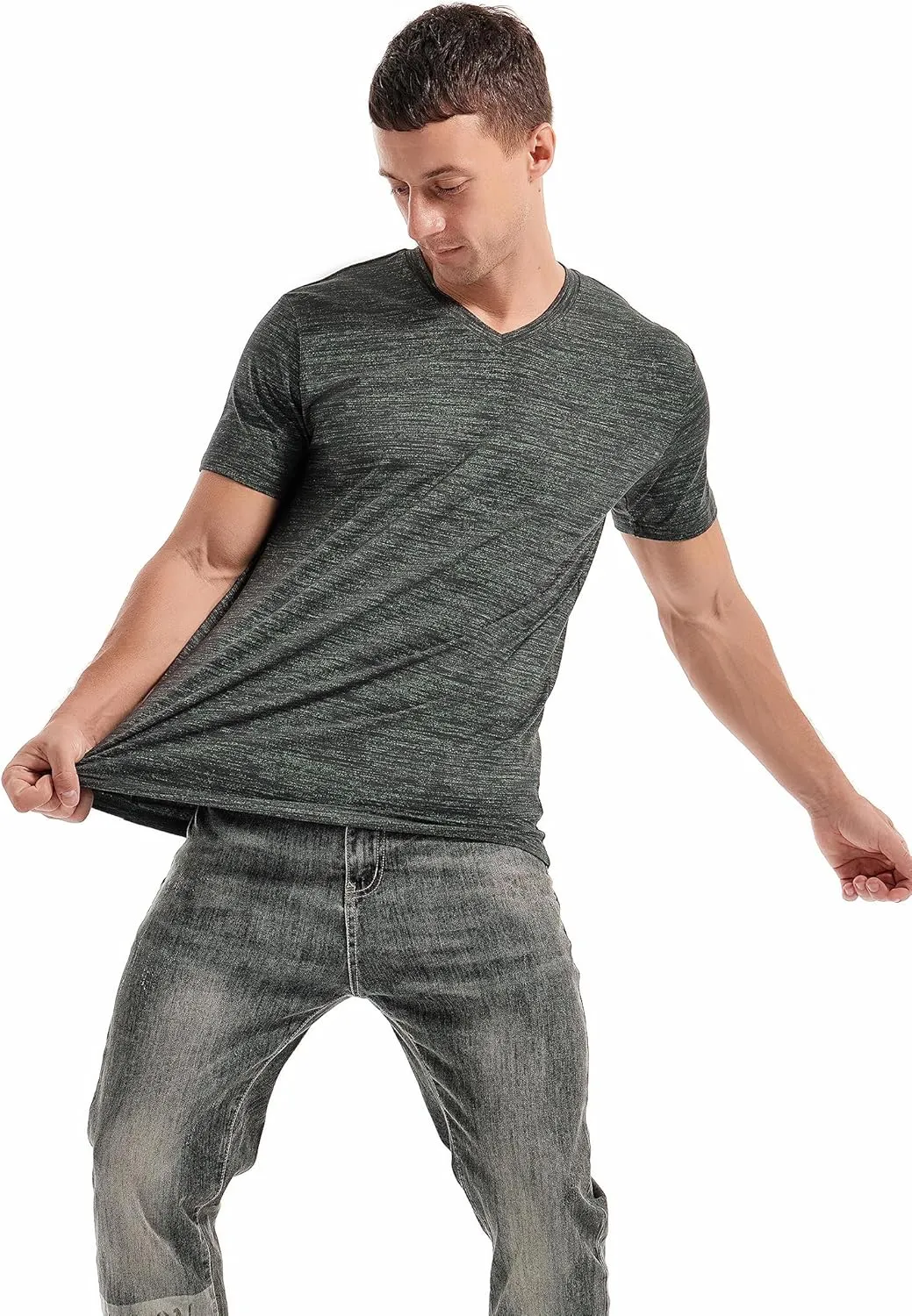 KLIEGOU Men's V Neck T Shirts - Casual Stylish Fitted Stretch Tees for Men