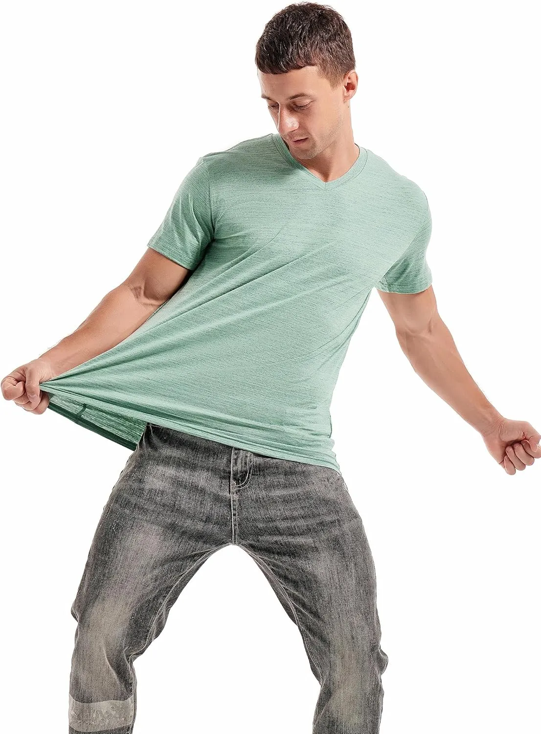 KLIEGOU Men's V Neck T Shirts - Casual Stylish Fitted Stretch Tees for Men