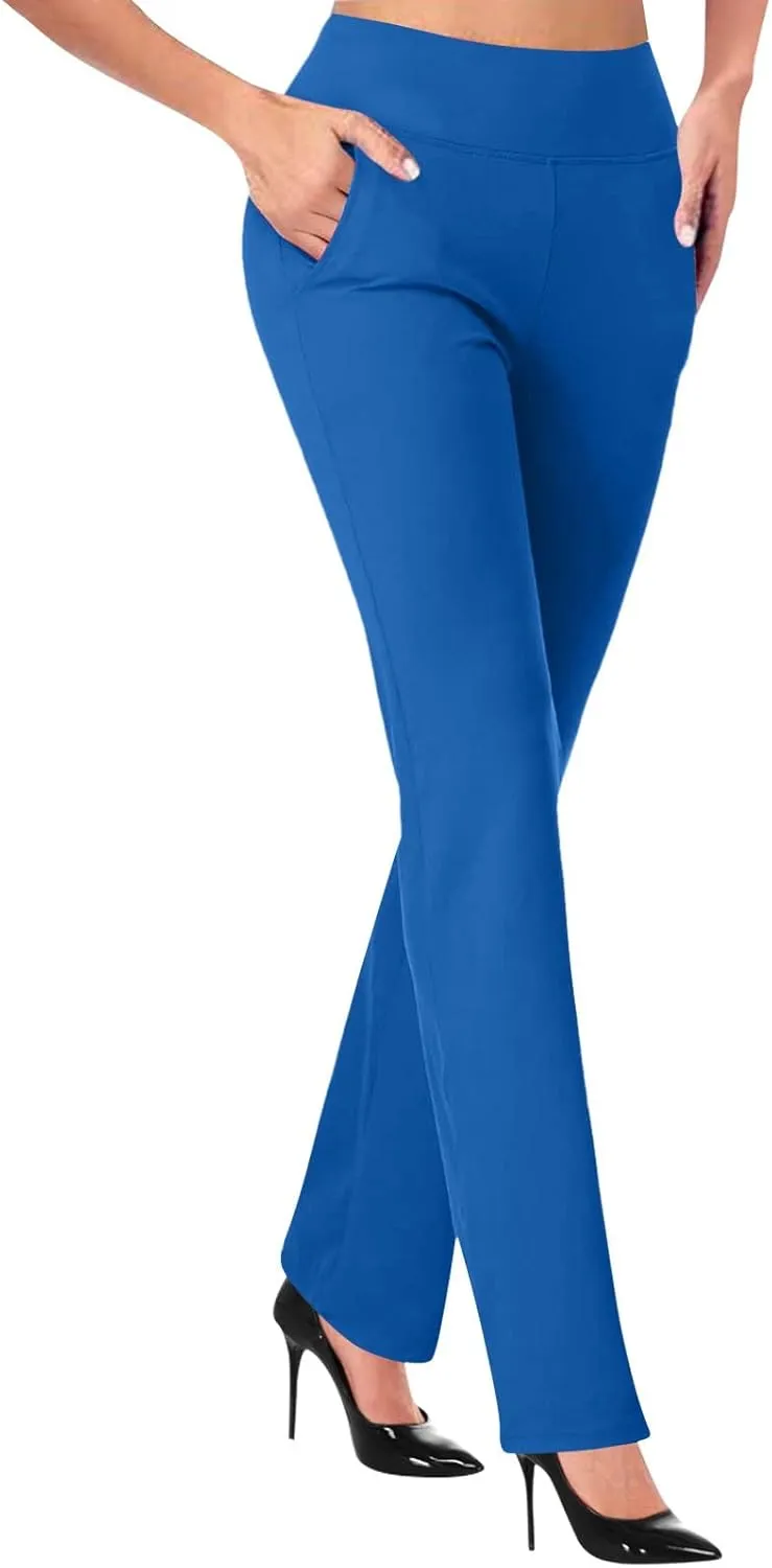 lcziwo Women's High Waist Work Pants with Pockets Business Casual Office Dress Pants Stretchy Straight Leg Pants