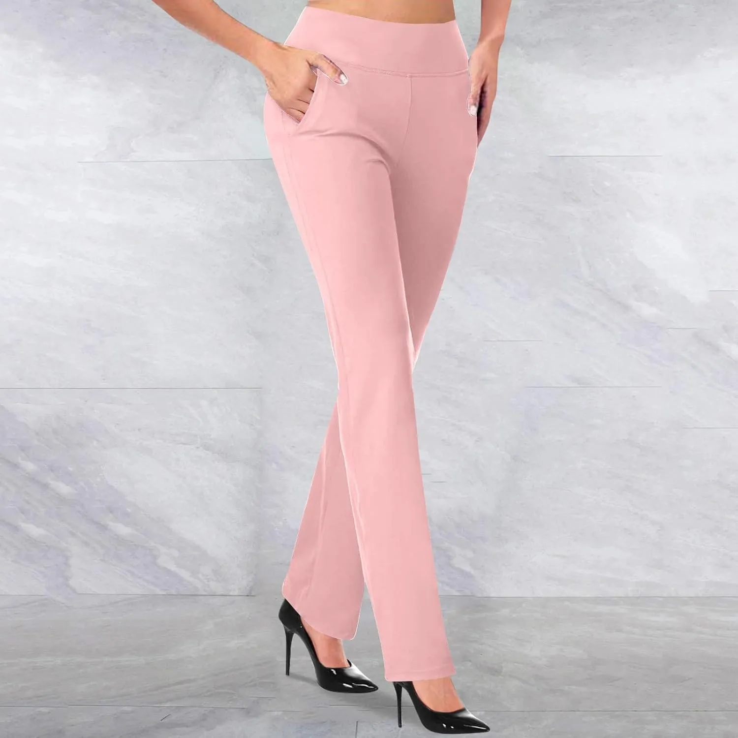 lcziwo Women's High Waist Work Pants with Pockets Business Casual Office Dress Pants Stretchy Straight Leg Pants