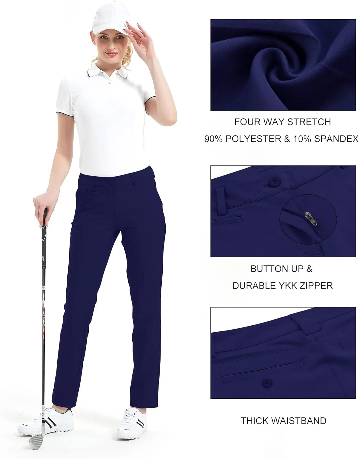 Lesmart Womens Pants Golf Stretch Lightweight Breathable Quick Dry Work Ladies Golf Pants with Pockets