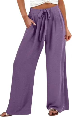 Linen Capri Pants Women Wide Leg Straight with Pocket Drawstrings Loose Casual Summer Vacation 2025