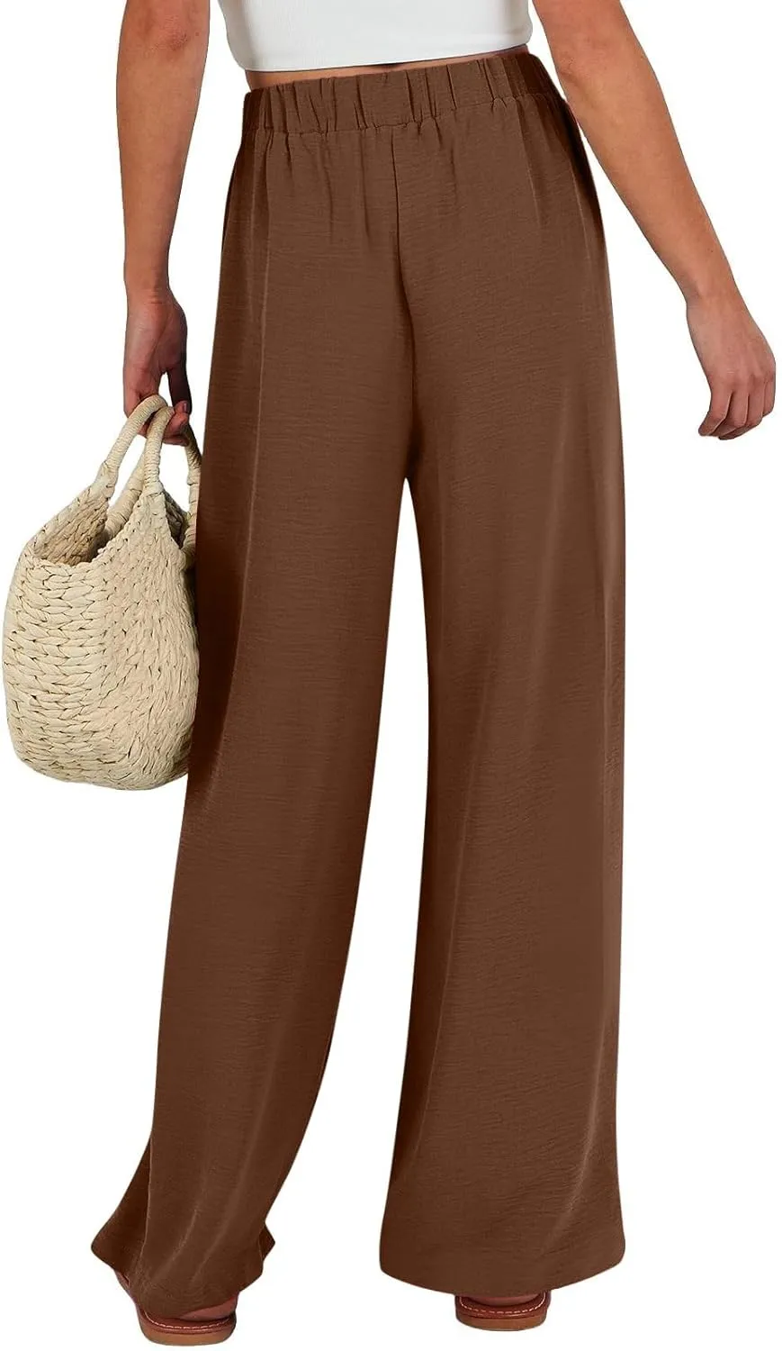 Linen Capri Pants Women Wide Leg Straight with Pocket Drawstrings Loose Casual Summer Vacation 2025