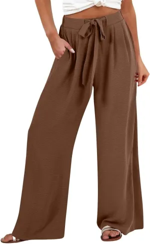 Linen Capri Pants Women Wide Leg Straight with Pocket Drawstrings Loose Casual Summer Vacation 2025